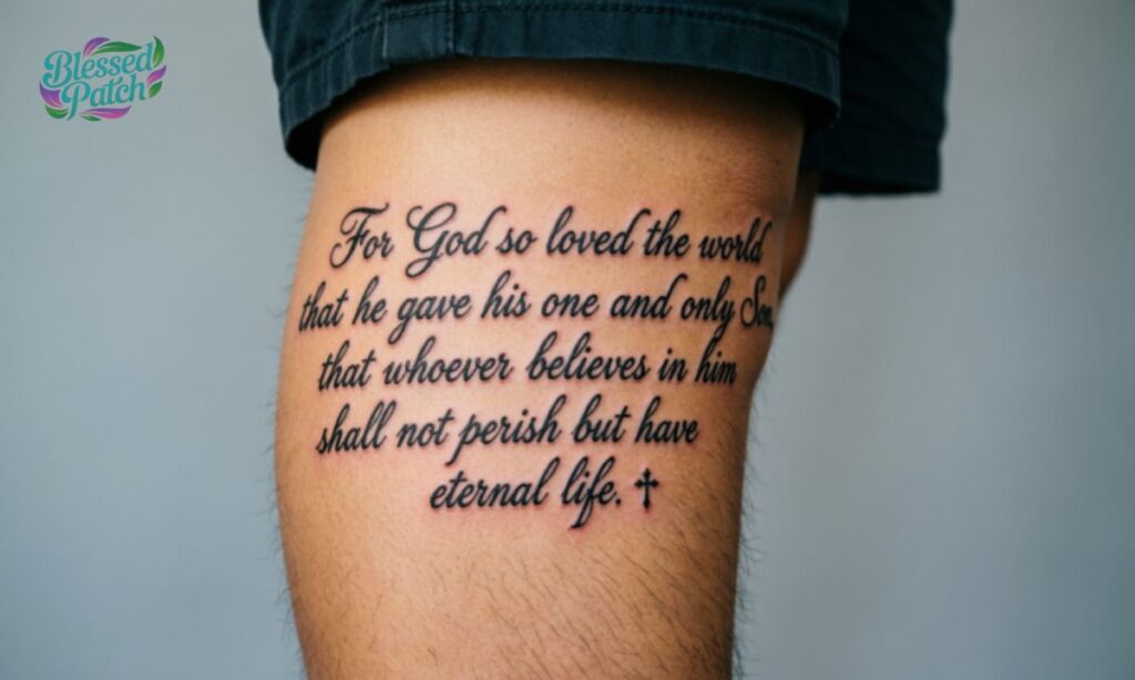 Script Bible Verse Leg Tattoos for Men